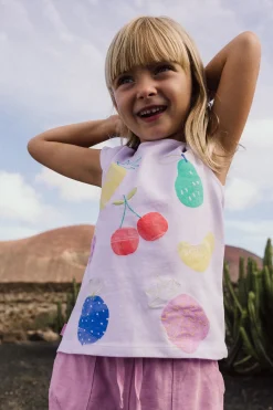 Maglietta a maglia per neonata in colore bianco con stampa di frutti