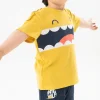 Maglietta a maglia per neonato in colore giallo con stampa.