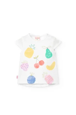 Maglietta a maglia per neonata in colore bianco con stampa di frutti