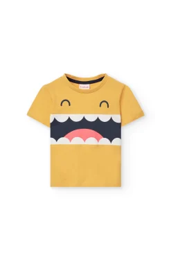 Maglietta a maglia per neonato in colore giallo con stampa.