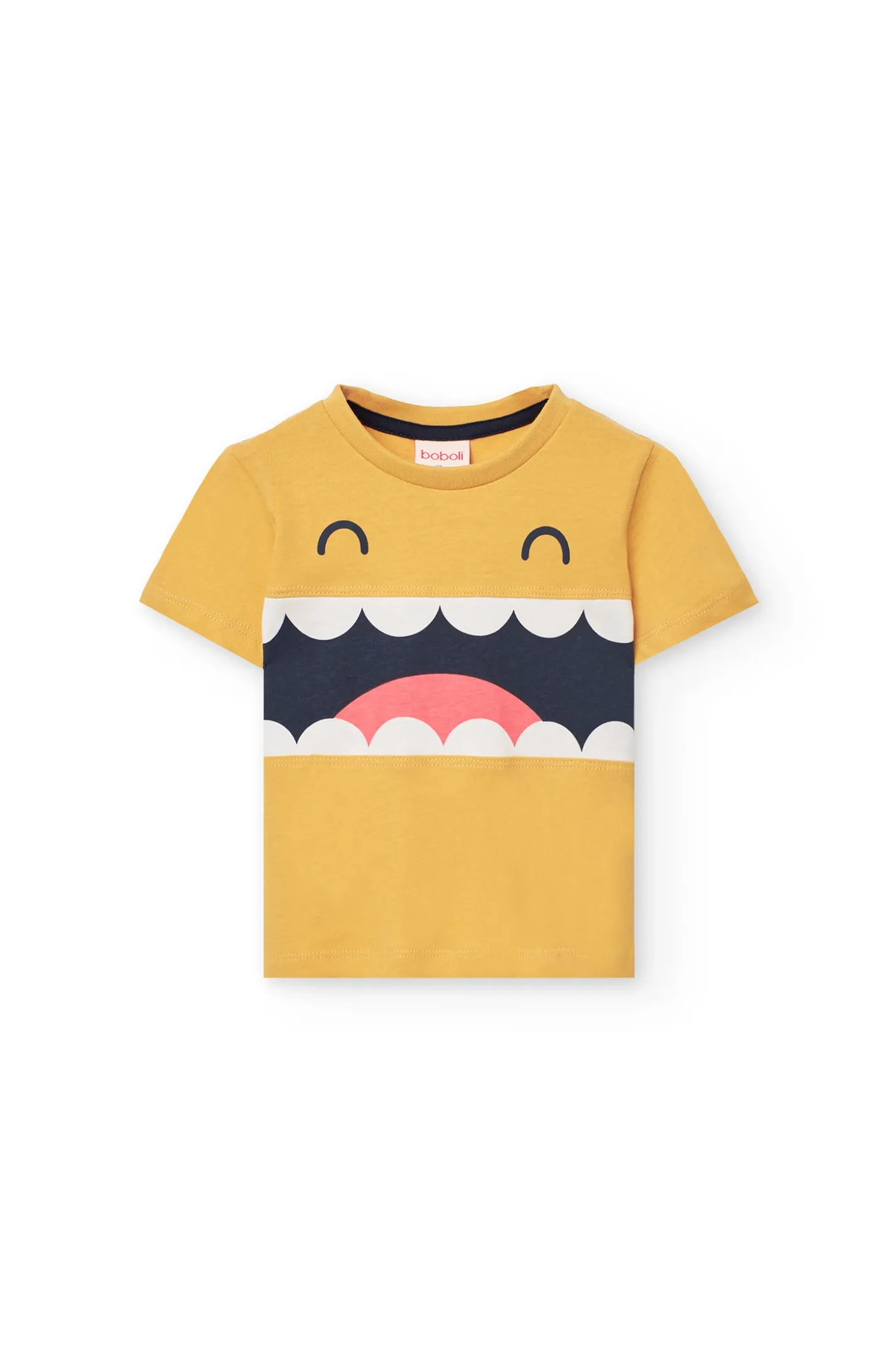 Maglietta a maglia per neonato in colore giallo con stampa.