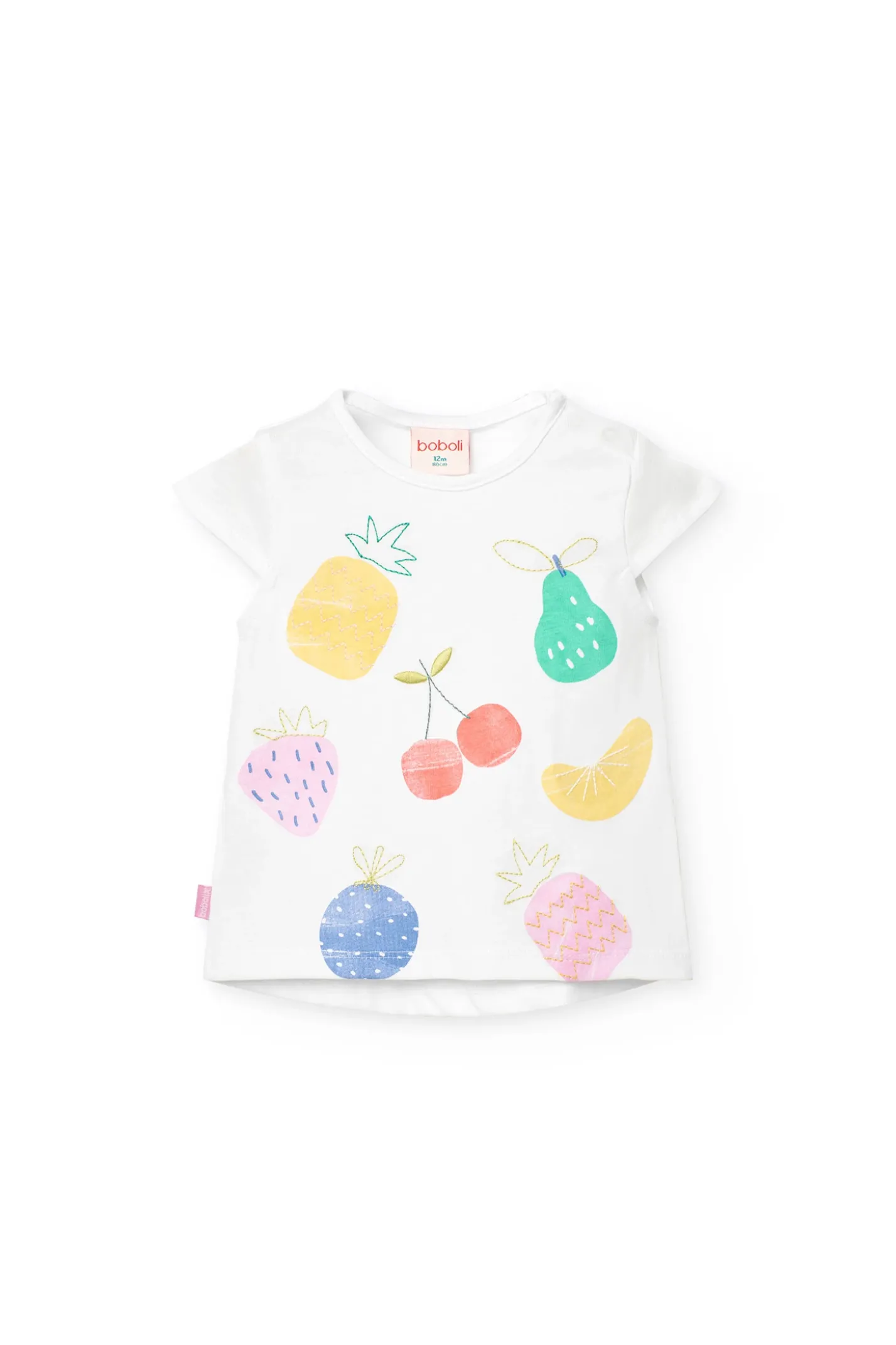 Maglietta a maglia per neonata in colore bianco con stampa di frutti