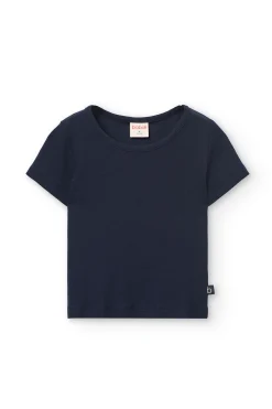 Maglietta basic in jersey per bambina di colore blu navy