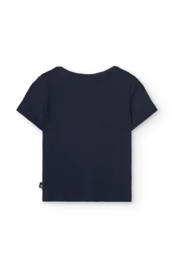 Maglietta basic in jersey per bambina di colore blu navy