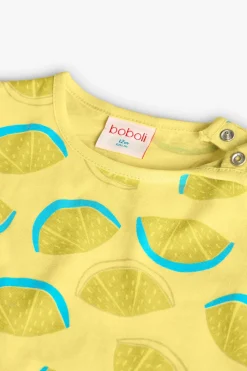 Maglietta basic in maglia per bambina di colore giallo.