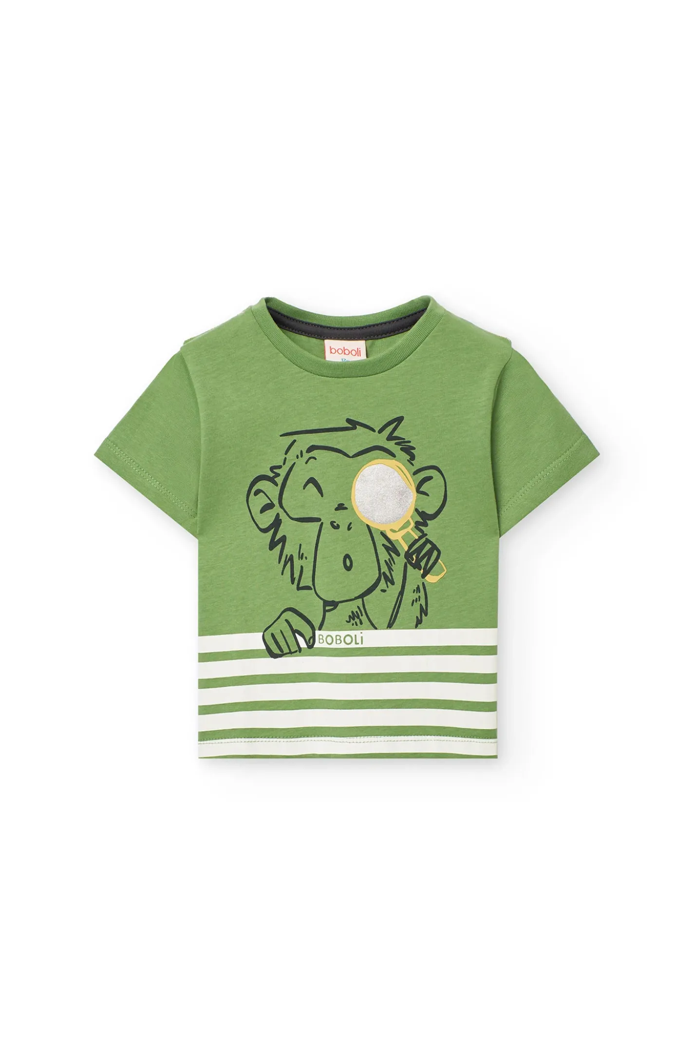 Maglietta basica in maglia per neonato in verde con stampa di scimmia