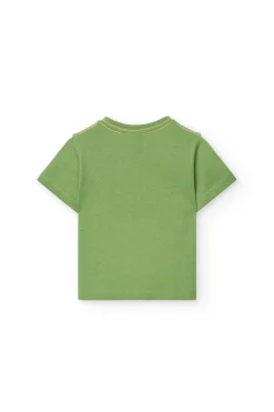 Maglietta basica in maglia per neonato in verde con stampa di scimmia
