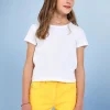 Maglietta di base in maglia per bambina di colore bianco.