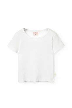 Maglietta di base in maglia per bambina di colore bianco.