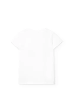 Maglietta di maglia elastica per bambina di colore bianco