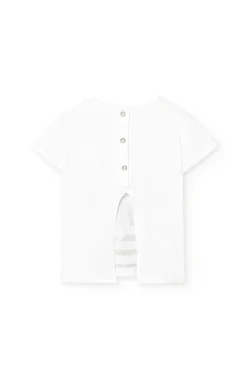 Maglietta di maglia per bambina di colore bianco con stampa di bambina.