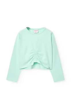 Maglietta elastica a maglia per bambina in colore verde