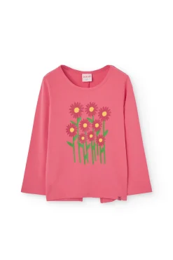 Maglietta elastica a maglia per bambina colore fragola