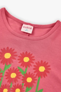Maglietta elastica a maglia per bambina colore fragola