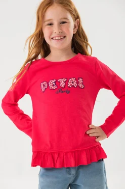 Maglietta in jersey fiammato per bambina colore fragola.