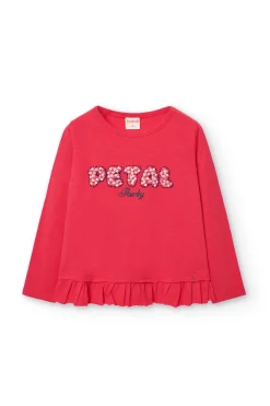 Maglietta in jersey fiammato per bambina colore fragola.