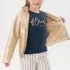 Maglietta in maglia elasticizzata per bambina di colore blu marino