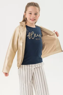 Maglietta in maglia elasticizzata per bambina di colore blu marino
