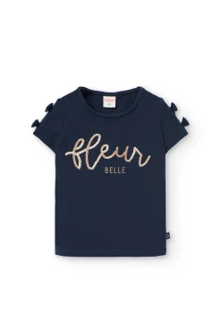 Maglietta in maglia elasticizzata per bambina di colore blu marino