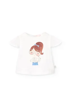 Maglietta in maglia elastica per bambina di colore bianco