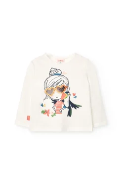 Maglietta in maglia per bambina in colore bianco con design divertente