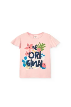 Maglietta in maglia per bambina in colore rosa con stampa