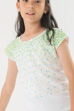 Maglietta in maglia per bambina con stampa in vari colori.