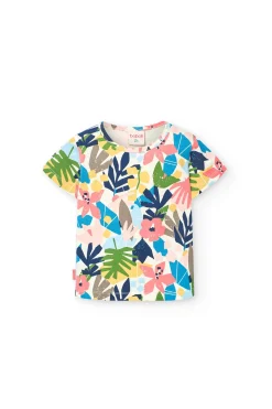 Maglietta in maglia per bambina con stampa floreale