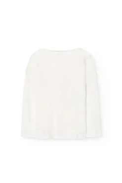 Maglietta in maglia per bambina a maniche lunghe di colore bianco.