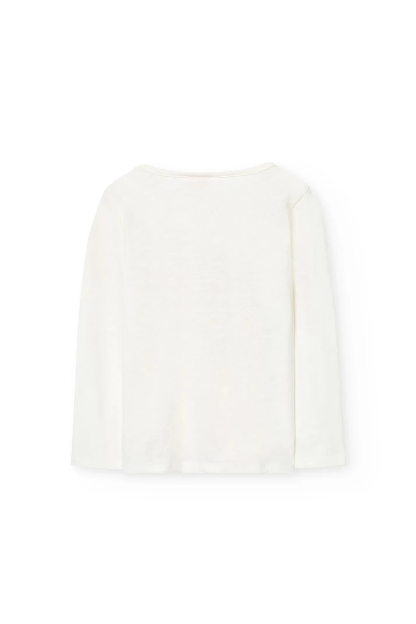 Maglietta in maglia per bambina a maniche lunghe di colore bianco.
