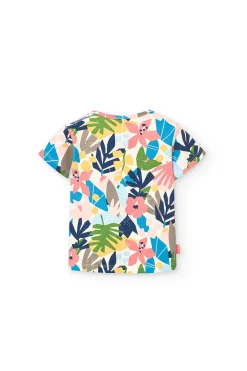 Maglietta in maglia per bambina con stampa floreale
