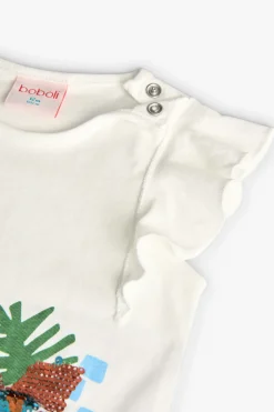 Maglietta in maglia per bambina in colore bianco con stampa grafica.