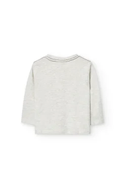 Maglietta in maglia per neonato color crema con stampa.