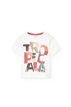Maglietta lavorata a maglia per bambino in bianco con stampa.