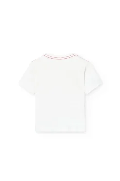 Maglietta lavorata a maglia per bambino in bianco con stampa.