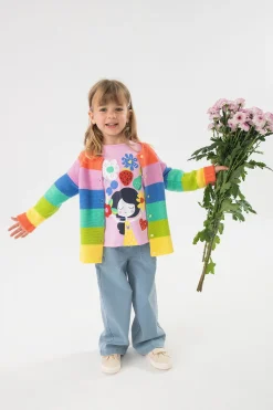 Maglietta lunga in maglia per bambina in colore rosa