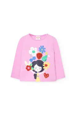 Maglietta lunga in maglia per bambina in colore rosa