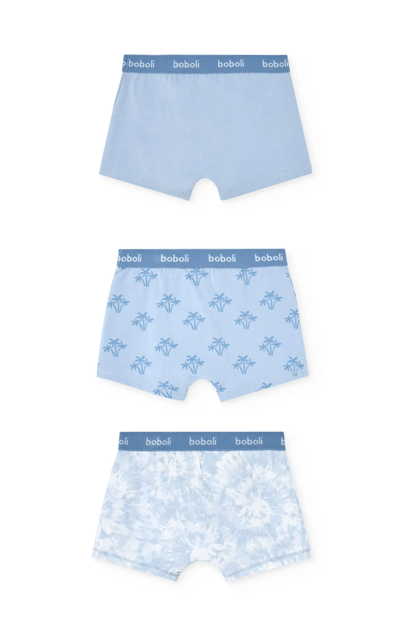 Pacco da 3 boxer in maglia per bambino in tonalità blu con stampa