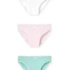 Pacco da 3 mutandine in maglia per bambina nei colori verde, rosa e bianco.
