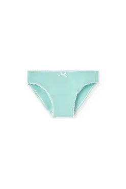 Pacco da 3 mutandine in maglia per bambina nei colori verde, rosa e bianco.