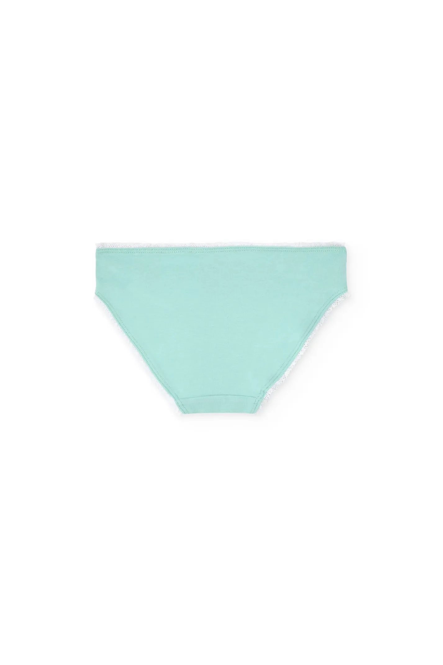 Pacco da 3 mutandine in maglia per bambina nei colori verde, rosa e bianco.