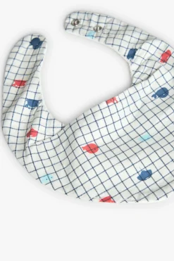 Pacco di 2 bavaglini a triangolo in maglia per bebè in blu e bianco con fantasia.
