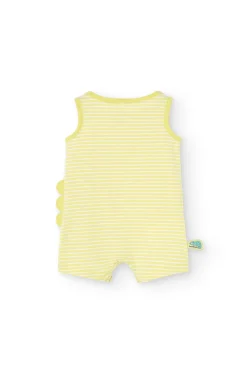 Pagliaccetto a maglia per neonato colore giallo con stampa di camaleonte.