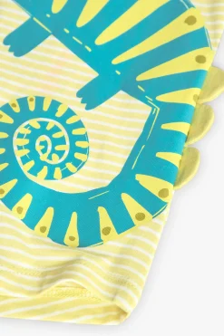 Pagliaccetto a maglia per neonato colore giallo con stampa di camaleonte.