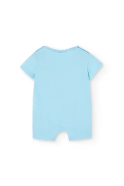 Pagliaccetto corto in maglia per neonato in colore blu con stampa di polpo pirata.