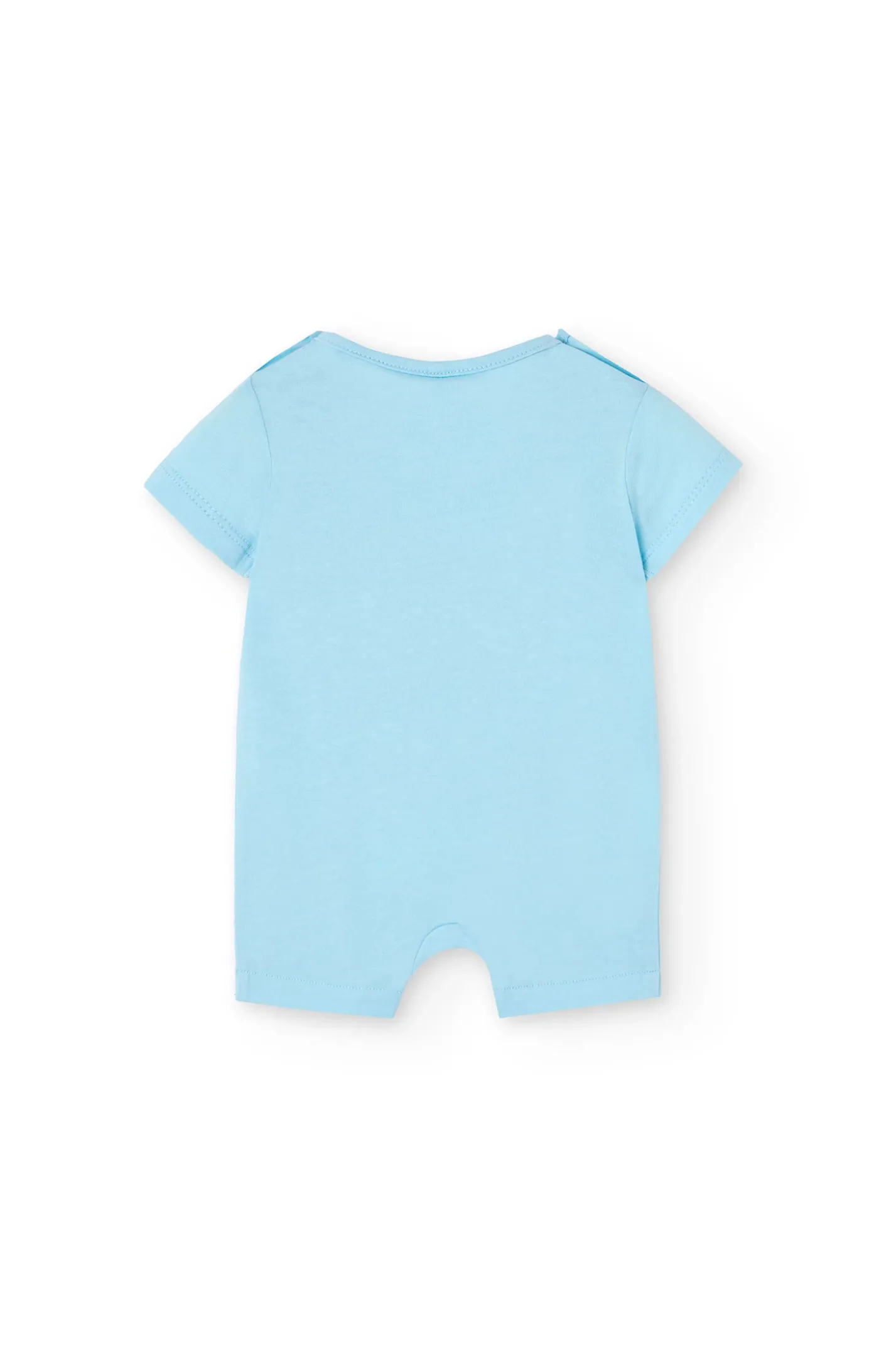 Pagliaccetto corto in maglia per neonato in colore blu con stampa di polpo pirata.