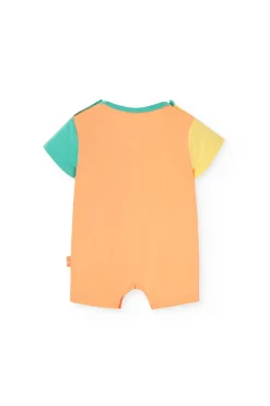 Pagliaccetto corto in maglia per neonato di colore salmone.