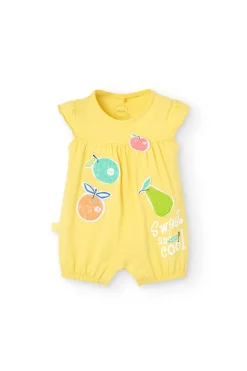 Pagliaccetto in maglia per neonata di colore giallo
