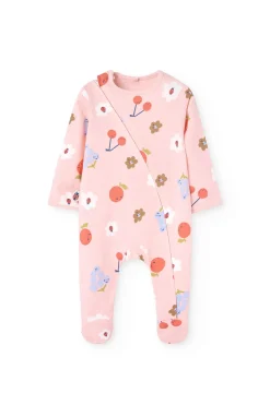 Pagliaccetto lavorato a maglia per neonata con stampa floreale.