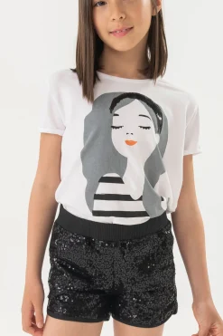 Pantaloncini di paillettes per bambina in colore nero